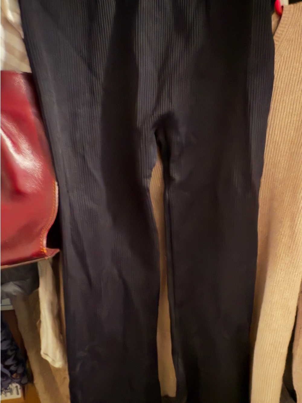Black Ribbed Boot-Cut Women's Pants